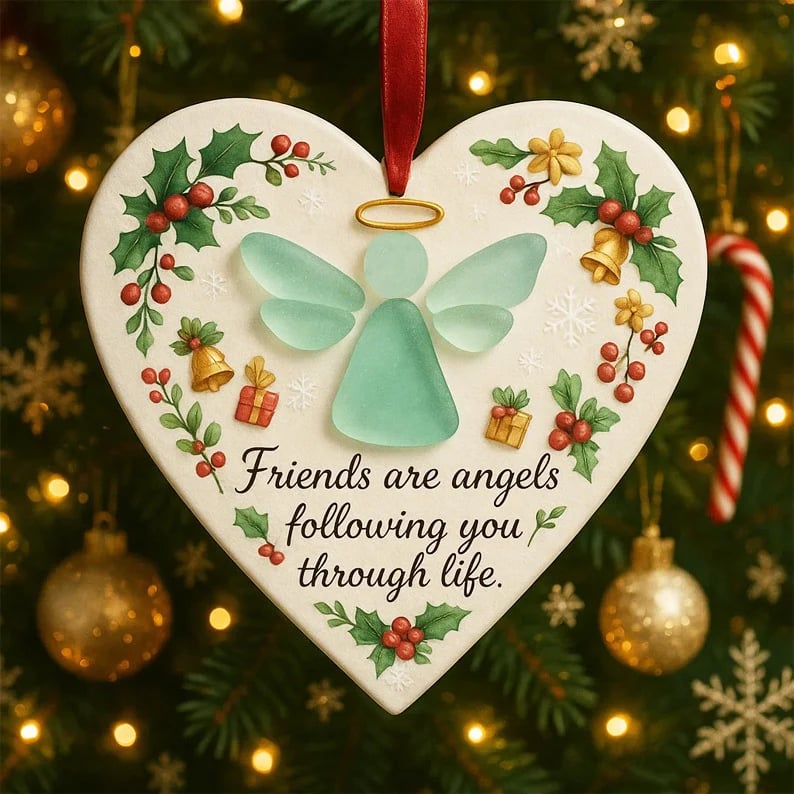 ⏳LAST DAY SALE 49% OFF!⏰Heart-Shaped Sea Glass Angel Friendship Ornament✨ Shaped by Nature & Crafted by Hand