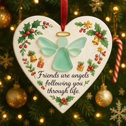 ⏳LAST DAY SALE 49% OFF!⏰Heart-Shaped Sea Glass Angel Friendship Ornament✨ Shaped by Nature & Crafted by Hand